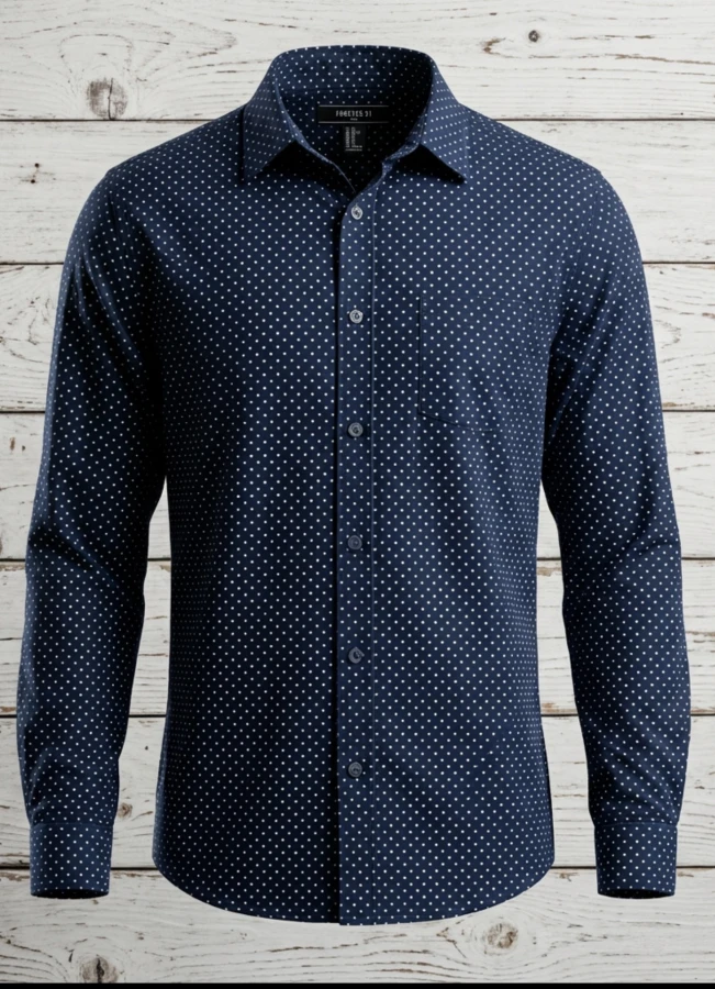 Forever 21 Navy Polka‑Dot Shirt – Size L