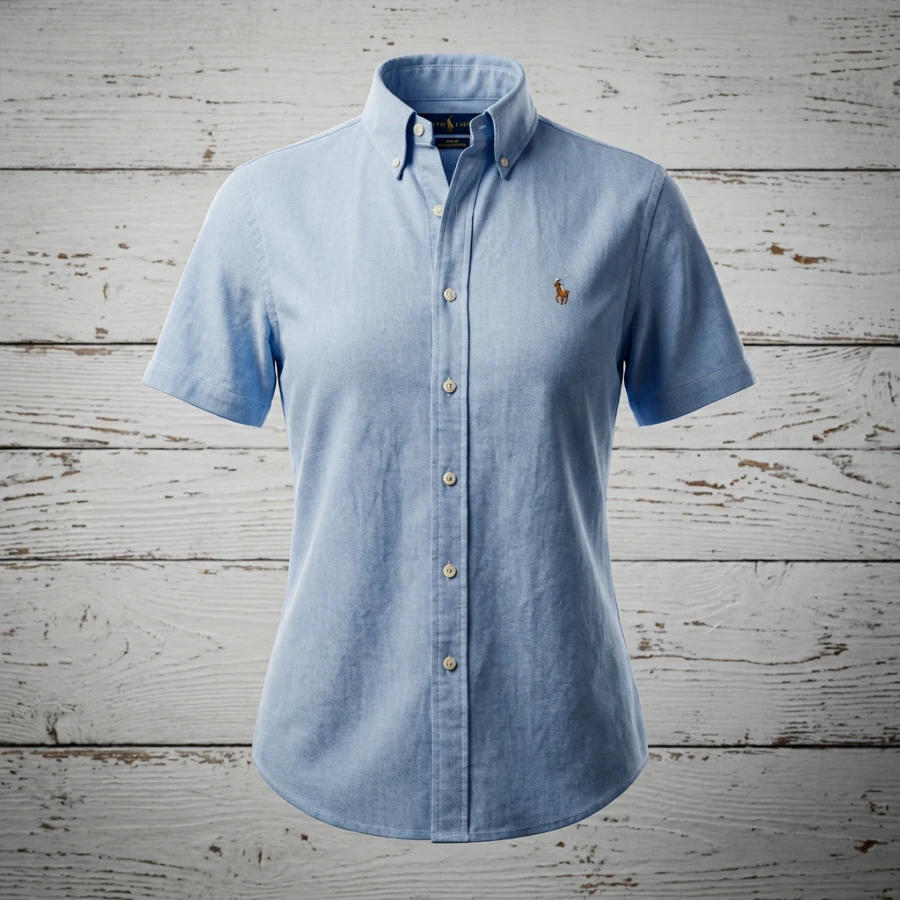 Ralph Lauren Light Blue Short Sleeve Button-Down Shirt - Slim Fit, Women's Size SP