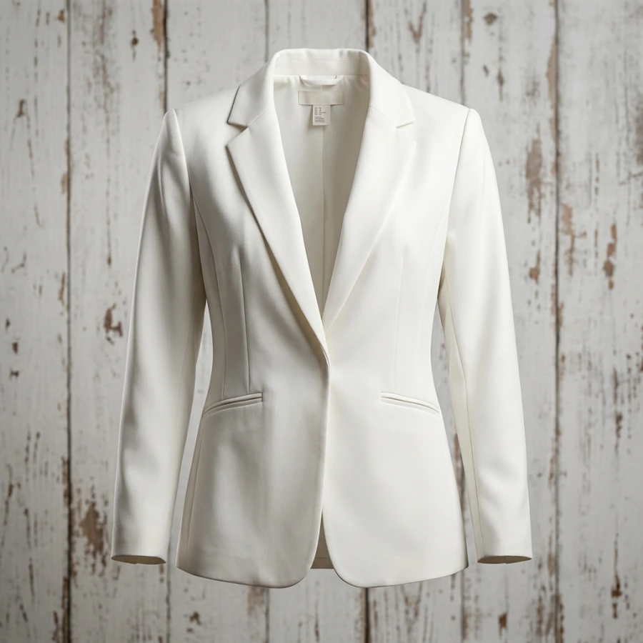 H&M Ivory White Structured Blazer - Tailored Women's Suit Jacket, Size US 12 / EUR 42 (L)